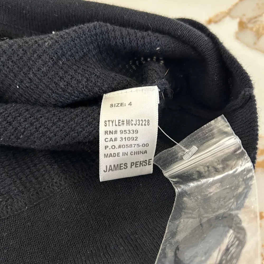 James Perse Brushed Thermal 1/4 Zip Sweater Black XL Minimalist Pullover